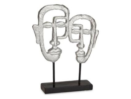 Figura Decorativa Face Prateado Poliresina 27x32,5x10,5 cm