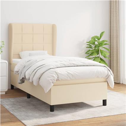 vidaXL Cama com molas/colchão 100x200 cm tecido cor creme