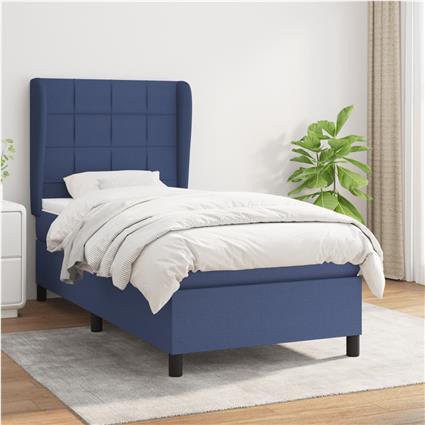 vidaXL Cama com molas/colchão 90x190 cm tecido azul