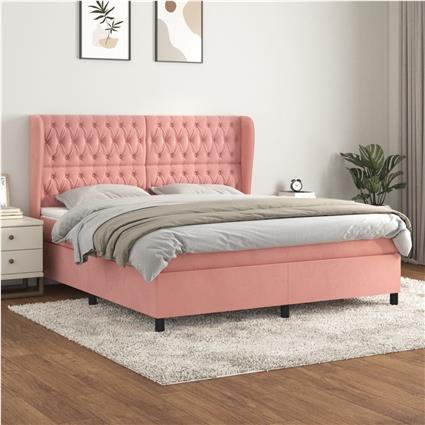 vidaXL Cama com molas/colchão 160x200 cm veludo rosa