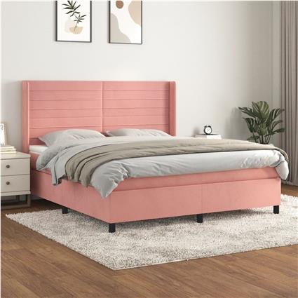 vidaXL Cama com molas/colchão 160x200 cm veludo rosa