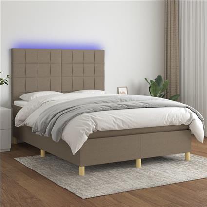 vidaXL Cama box spring colchão/LED 140x200 cm tecido cinza-acastanhado