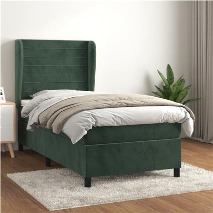 vidaXL Cama com molas/colchão 80x200 cm veludo verde-escuro