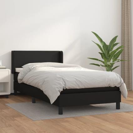 vidaXL Cama com molas/colchão 80x200 cm couro artificial preto