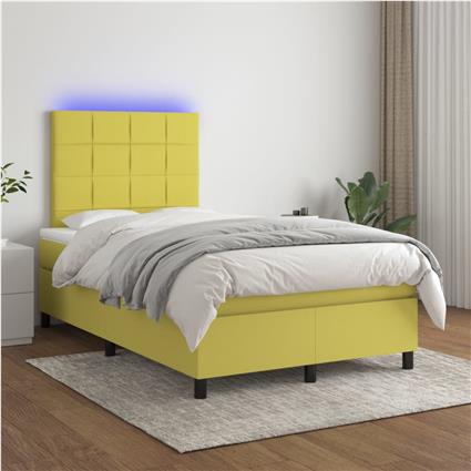 vidaXL Cama box spring c/ colchão e LED 120x200 cm tecido verde