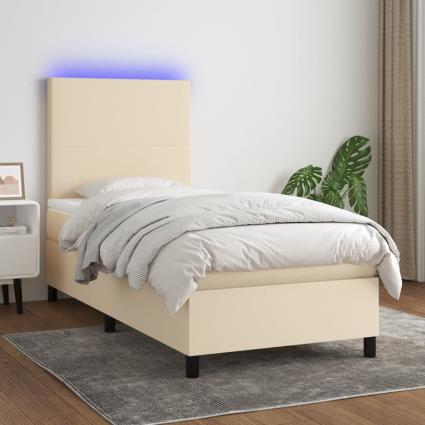 vidaXL Cama box spring c/ colchão e LED 90x190 cm tecido cor creme