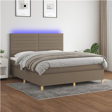 vidaXL Cama box spring colchão/LED 180x200cm tecido cinza-acastanhado