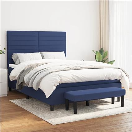 vidaXL Cama com molas/colchão 140x190 cm tecido azul