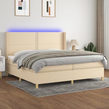 vidaXL Cama box spring c/ colchão e LED 200x200 cm tecido cor creme