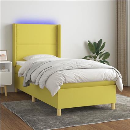 vidaXL Cama box spring c/ colchão e LED 90x200 cm tecido verde