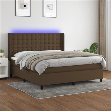 vidaXL Cama box spring c/ colchão/LED 160x200cm tecido castanho-escuro