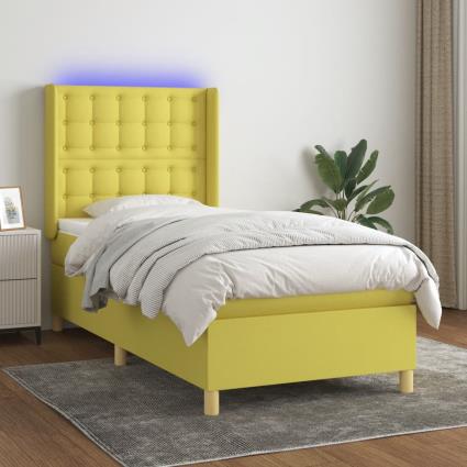 vidaXL Cama box spring c/ colchão e LED 90x200 cm tecido verde