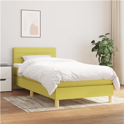 vidaXL Cama com molas/colchão 90x200 cm tecido verde
