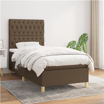 vidaXL Cama com molas/colchão 90x190 cm tecido castanho-escuro