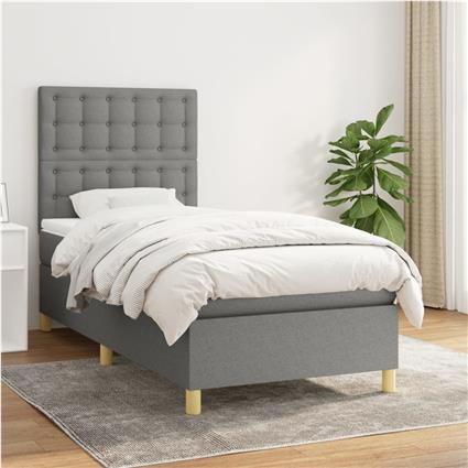 vidaXL Cama com molas/colchão 90x190 cm tecido cinza-escuro