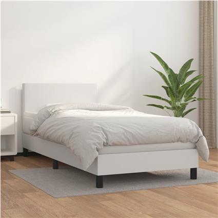 vidaXL Cama com molas/colchão 90x200 cm couro artificial branco