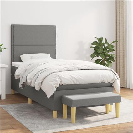 vidaXL Cama com molas/colchão 90x190 cm tecido cinza-escuro
