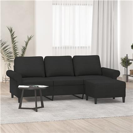 vidaXL Sofá de 3 lugares com apoio de pés 180 cm tecido preto