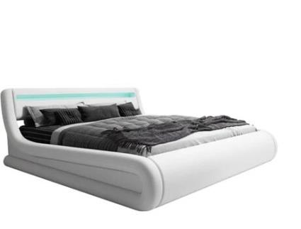 Cama MÓVEIS BONITOS Rodas (Branco - Polipele - Compatível com Colchão: 150x190 cm - com Estrado Elevatório)