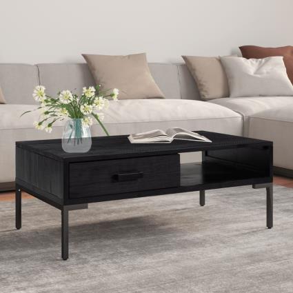 vidaXL Mesa de centro 90x50x35 cm pinho reciclado maciço preto