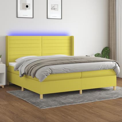 vidaXL Cama box spring c/ colchão e LED 200x200 cm tecido verde