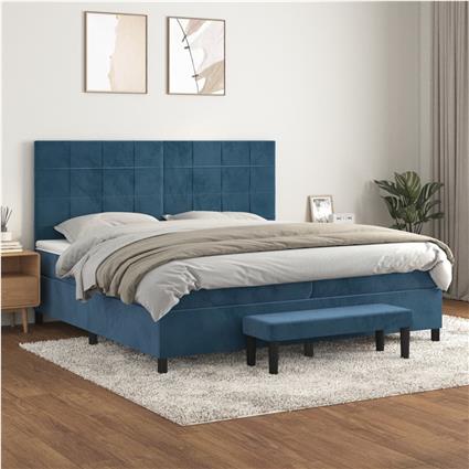 vidaXL Cama com molas/colchão 200x200 cm veludo azul-escuro