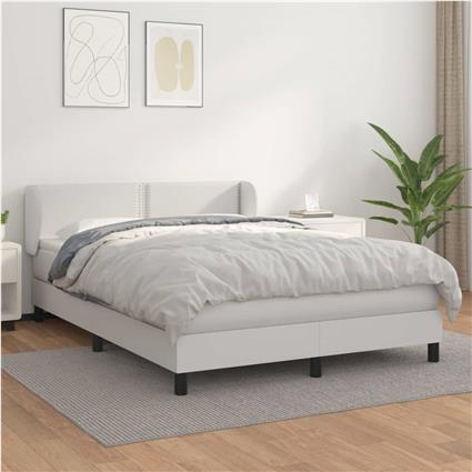 vidaXL Cama com molas/colchão 140x200 cm couro artificial branco