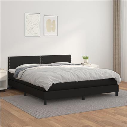 vidaXL Cama com molas/colchão 160x200 cm couro artificial preto