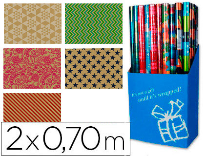 Papel de Embrulho Fantasia Todo Ano Kraft Rolo de 2 X 0,70 Mt 60 Gr Modelos Sortidos