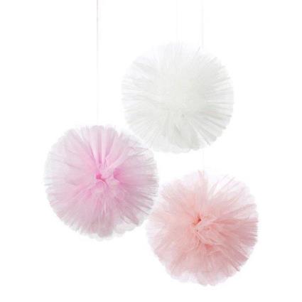 3 Pompons Em Tule - Rosa