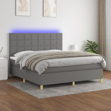 vidaXL Cama box spring c/ colchão e LED 160x200 cm tecido cinza-escuro