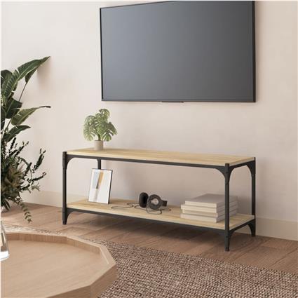 vidaXL Móvel TV 100x33x41 cm derivados madeira/aço cor carvalho sonoma