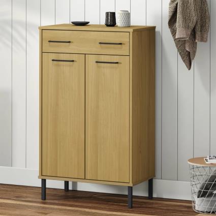 vidaXL Sapateira com pernas de metal OSLO pinho maciço castanho