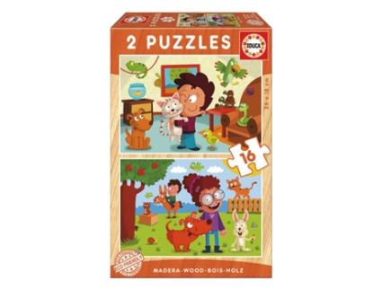 Conjunto de 2 Puzzles  Animais Estimação (16 Peças)