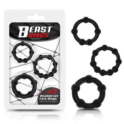 Conjunto de 3 anéis de pênis com contas flexíveis pretas