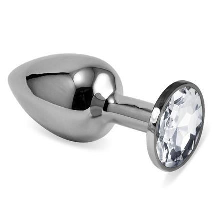 Plugue anal clássico Rosebud prateado com joia transparente tamanho S