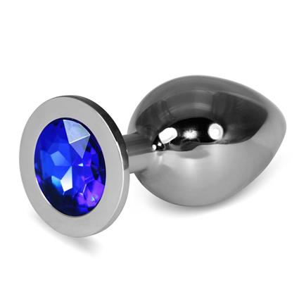 Plugue anal de metal clássico Rosebud com joia azul escuro tamanho G