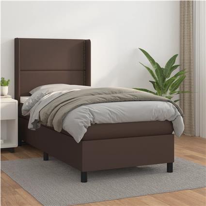 vidaXL Cama com molas/colchão 90x200 cm couro artificial castanho