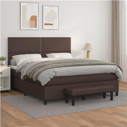 vidaXL Cama com molas/colchão 160x200 cm couro artificial castanho