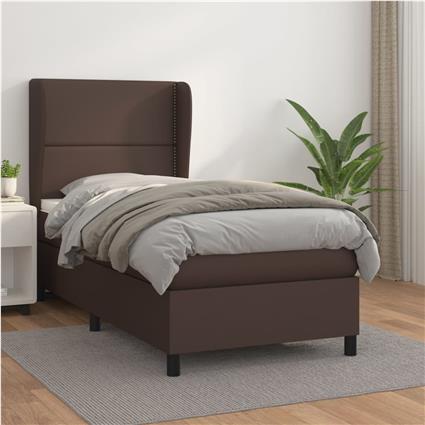 vidaXL Cama com molas/colchão 90x200 cm couro artificial castanho