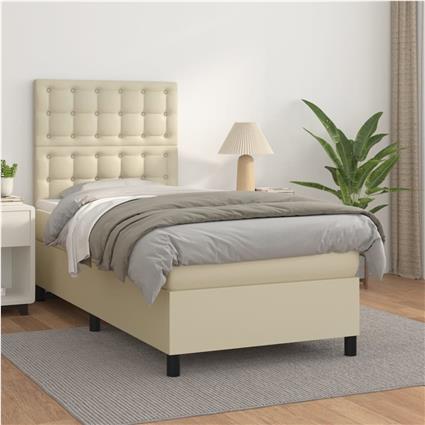 vidaXL Cama com molas/colchão 80x200 cm couro artificial cor creme