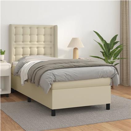 vidaXL Cama com molas/colchão 90x200 cm couro artificial cor creme