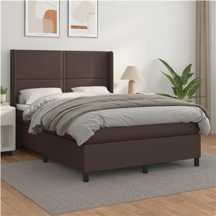 vidaXL Cama com molas/colchão 140x190 cm couro artificial castanho