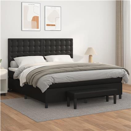 vidaXL Cama com molas/colchão 180x200 cm couro artificial preto
