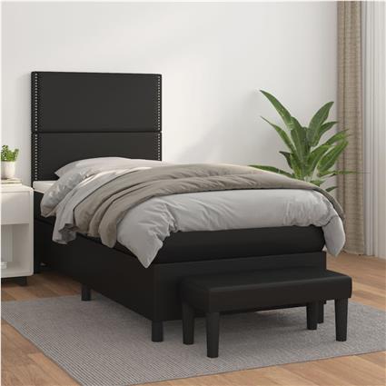 vidaXL Cama com molas/colchão 100x200 cm couro artificial preto