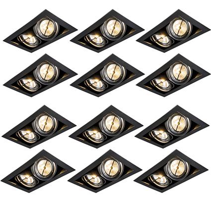 Set van 12 Inbouwspots zwart AR111 verstelbaar 2-lichts - Oneon