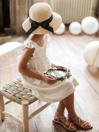 Vestido de cerimónia Jade,  branco claro as riscas