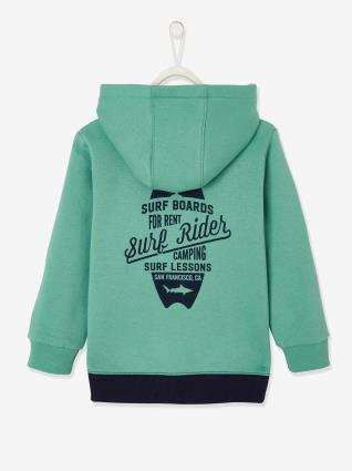 Casaco colorblock com fecho e capuz, para menino verde medio liso com motivo
