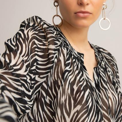Collections Blusa com gola redonda, mangas compridas, estampado zebra