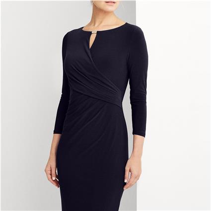 Vestido justo, comprimento midi, 3/4, de mangas compridas